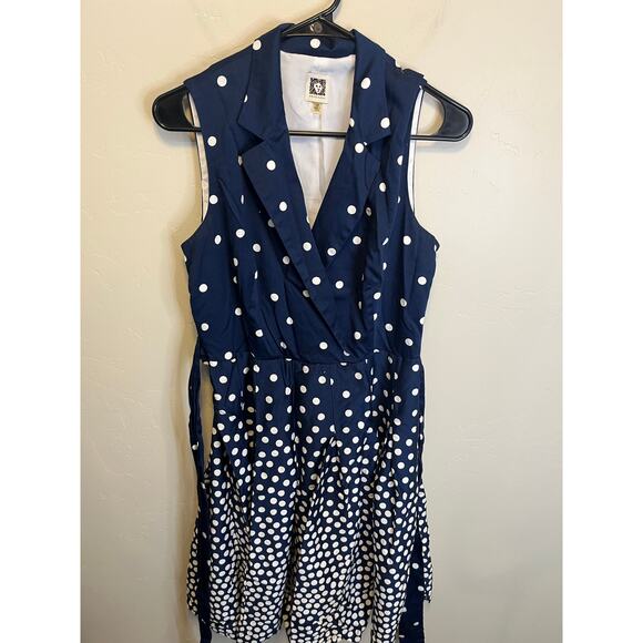 Anne Klein Navy Blue Polka Dot Sleeveless Midi Length Summer Dress Size 10 - Picture 10 of 10